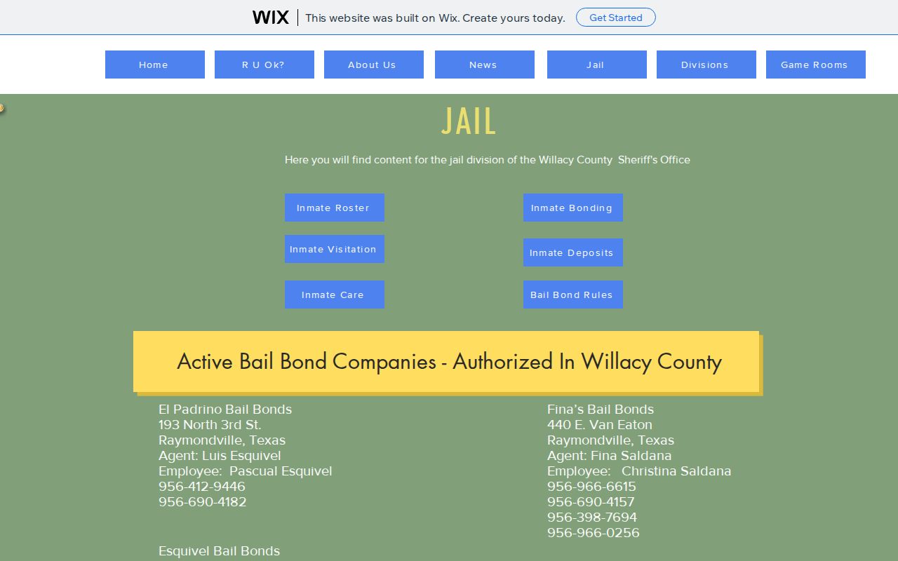 Willacy County warrant record context: Sheriff jail information page