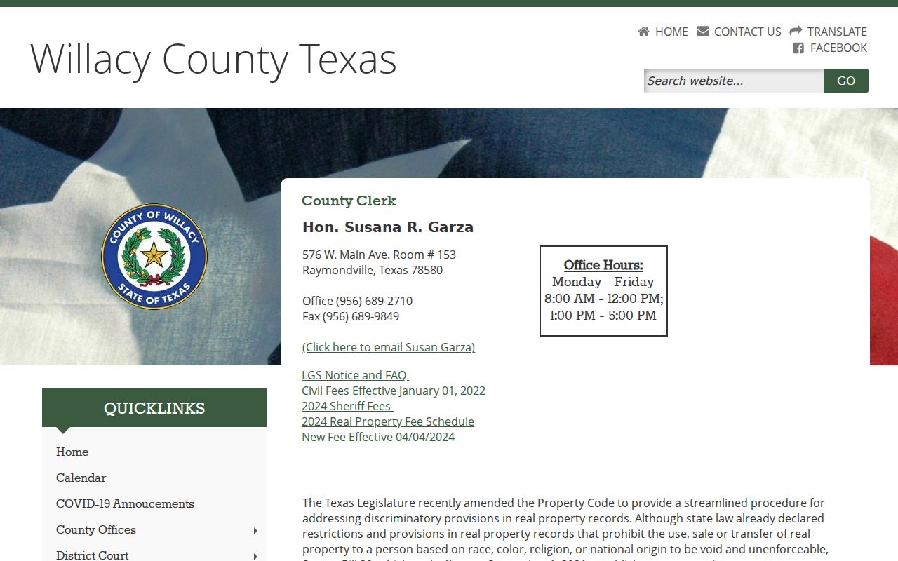 Willacy County Clerk contact and records page