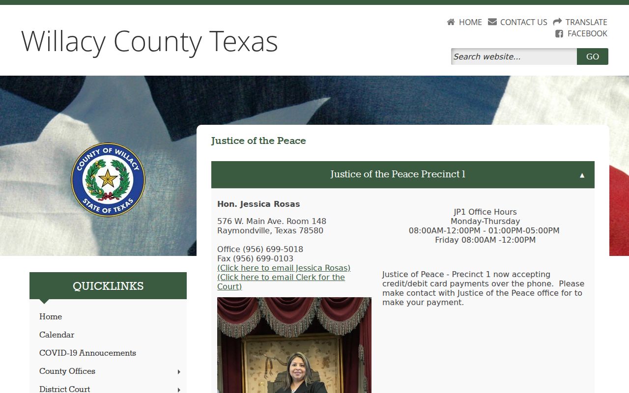 Willacy County warrant search: Justice of the Peace contact listings