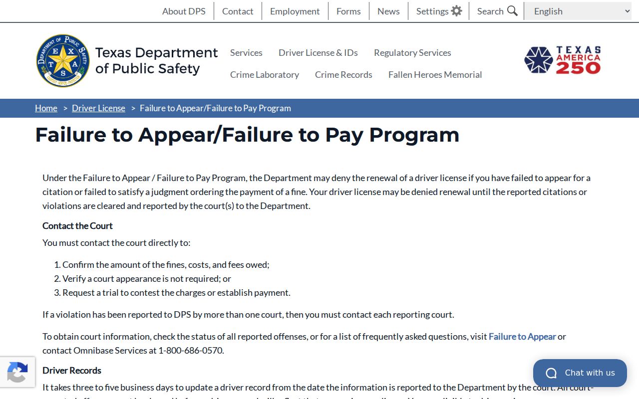 Willacy County traffic warrant records: Texas DPS FTA and FTP guidance
